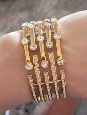 Gorgeous T Tahari Scattered Stone Hinged Gold Cuff Bracelet